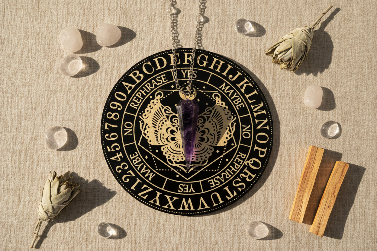 Améthyste avec Papillon de nuit noir - avec décor spirituel