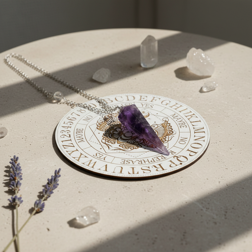 Pendule Améthyste et planche papillon de nuit blanc - Ensemble